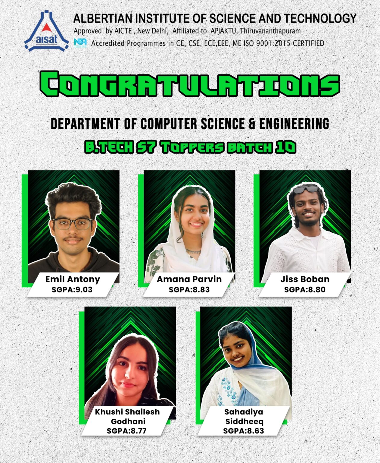 Congratulations : S7 APJKTU Examination CSE Toppers – AISAT Engineering ...